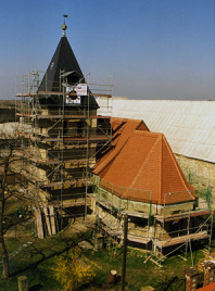 Kirche Eggersdorf während der Sanierungsarbeiten