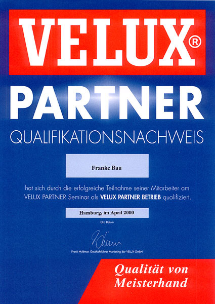 VELUX Partner Urkunde